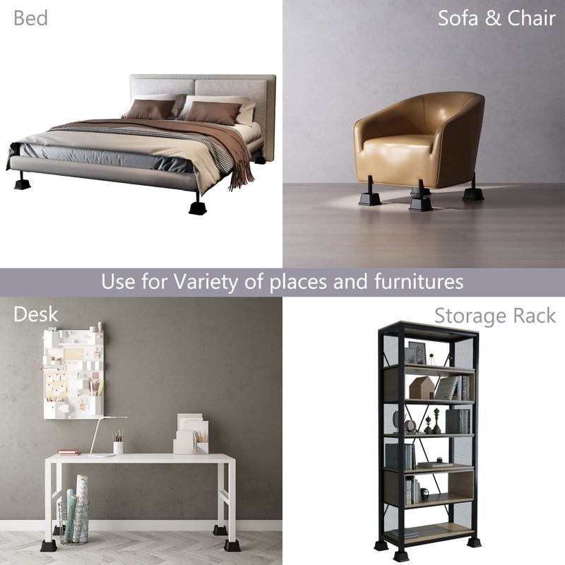 Napnapday Bed Risers 3 Inch Heavy Duty Bed Furniture Elevators  1 500 lbs Lifts Up Riser for Sofa and Table Set of 4  Black - Image 3